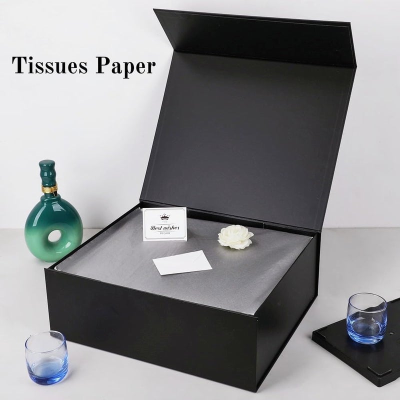 UoeRing 6 Pack Black Gift Box Large 13.5x11.8x4.7 inch Luxury Groomsman Box for Presents with Magnetic Closure Lid Collapsible,Contains Card, Ribbon, Tissue Paper,Shredded Paper Filler - Image 5